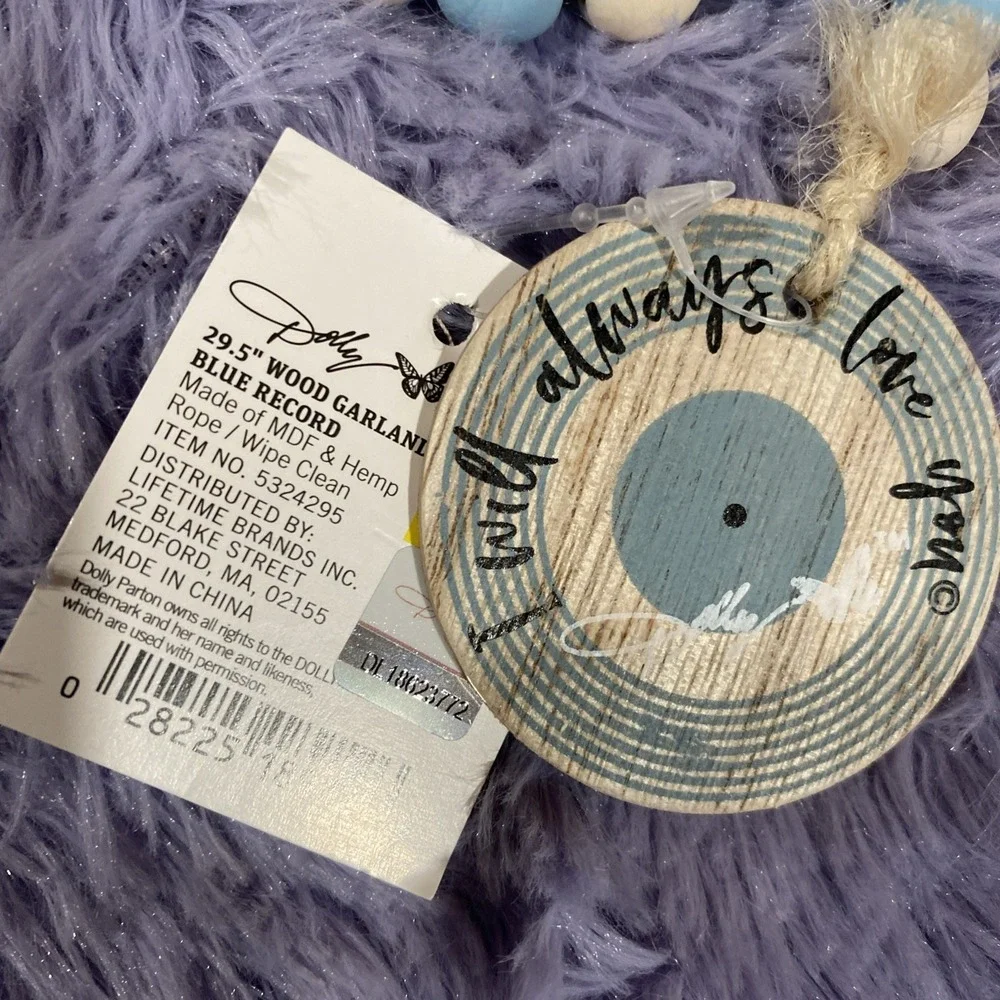 Dolly Parton I Will Always Love You Wood Bead Garland Set Butterfly Record 29.5